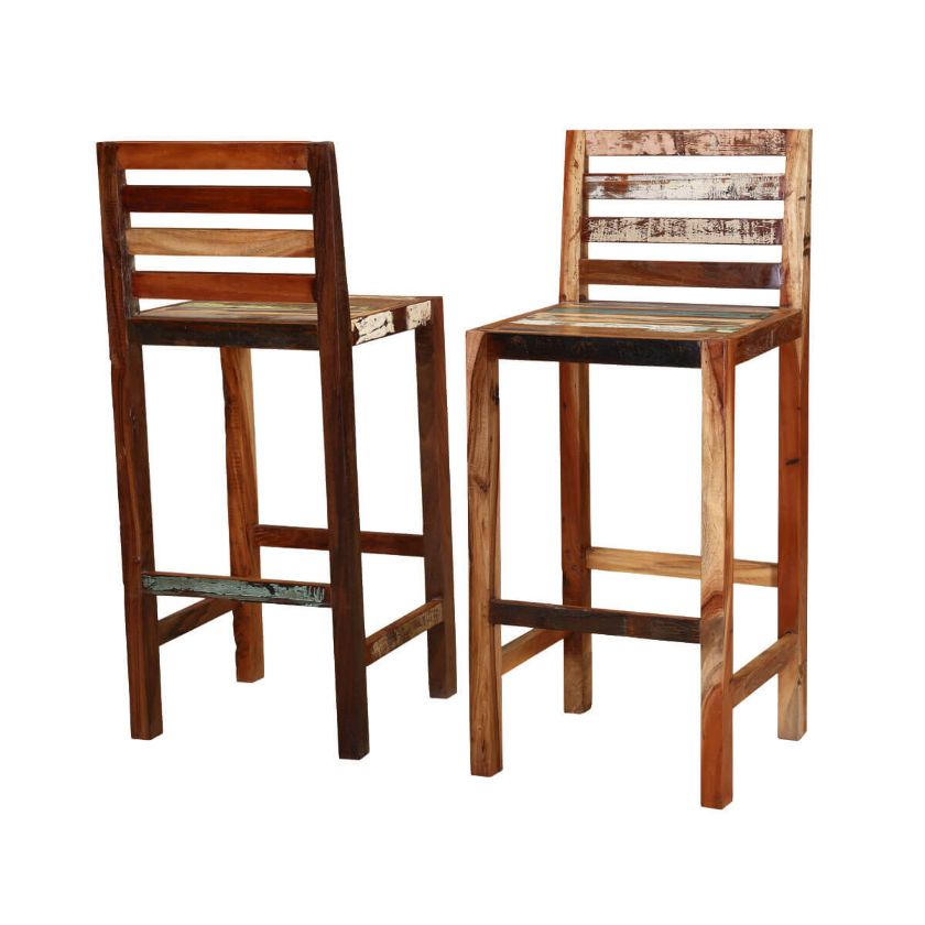 Fortuna Reclaimed Wood Low Back Tall Bar Stool (Set of 2)