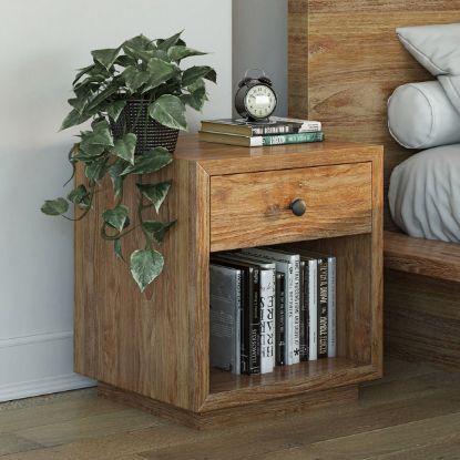 Picture of Britain Rustic Teak Wood 1 Drawer Bedside Nightstand