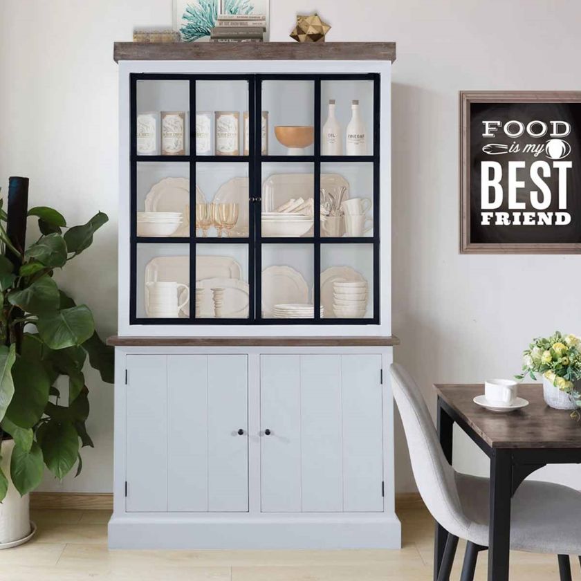 Picture of Palatka Farmhouse White Kitchen Pantry Cabinet with Glass Doors