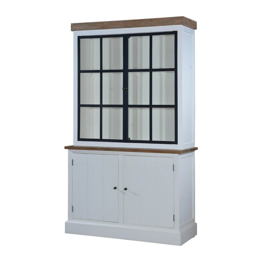 Glasgow Stylish Teak & Solid Wood Glass Door Dining Room White Hutch.