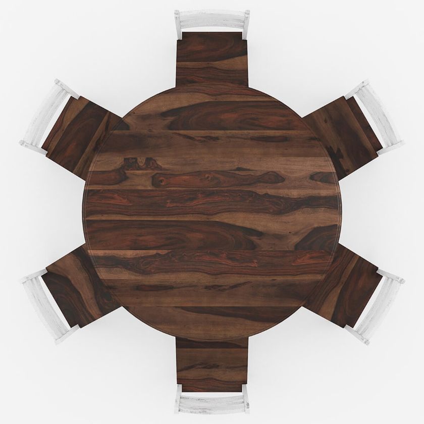 Illinois Modern Two Tone Solid Wood Round Dining Room Set.