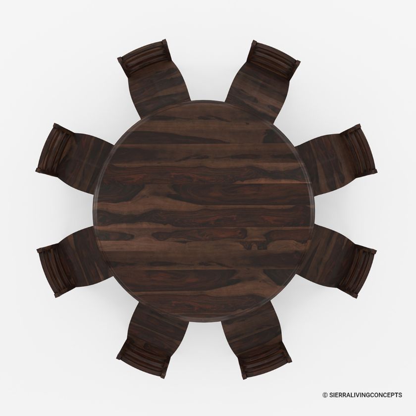 Minsk Rustic Rosewood Pedestal Round Dining Table Set For 4,6,8.