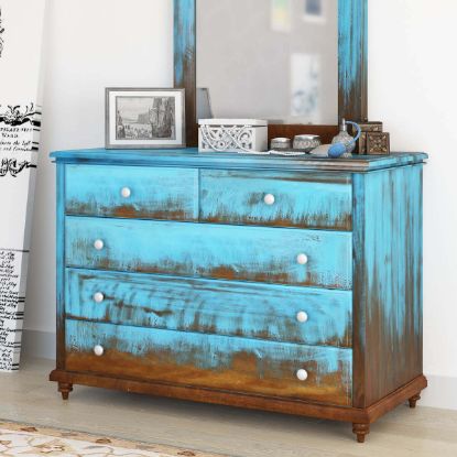 Repton Blue Two Tone Solid Wood 7 Drawer Bedroom Dresser.