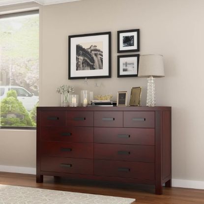 Picture of Anniston Contemporary Mahogany Wood Large Bedroom Dresser w 10 Drawers