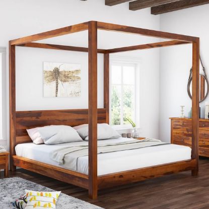 Picture of Osteen Contemporary Solid Wood Low Profile Canopy Bed