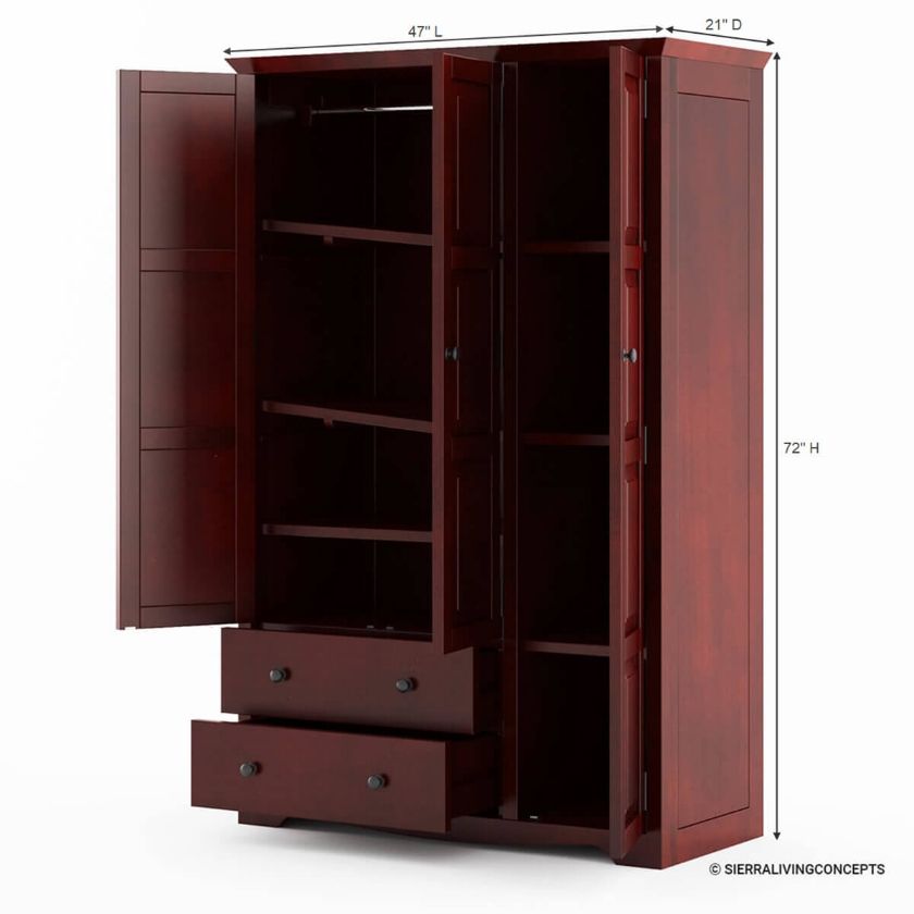 Carina Modern Solid Mahogany Wood Large Clothing Armoire Wardrobe.