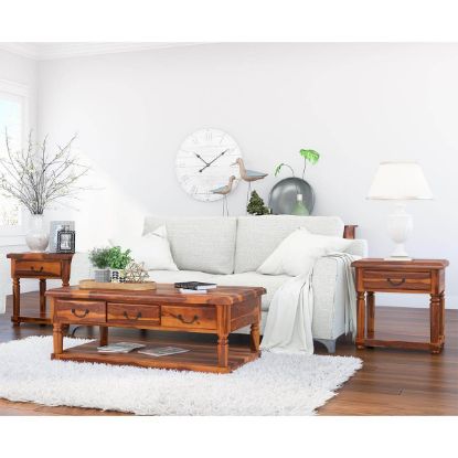 Picture of Baluster Rustic Wood 3 Piece Coffee Table Set With Drawers