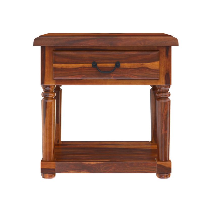 Isleton Rustic Solid Wood 1 Drawer 2 Tier End Table