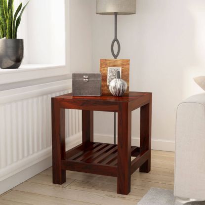 Picture of Portland Contemporary Solid Wood 2 Tier Rustic End Table