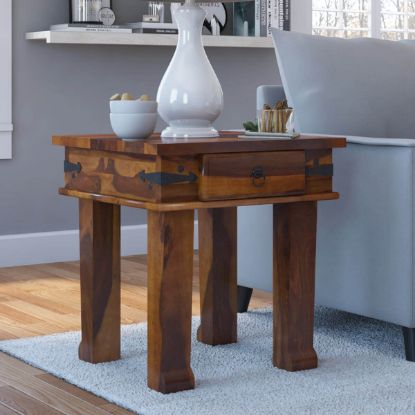 Picture of Terrarum Rustic Solid Wood End Table With Drawer