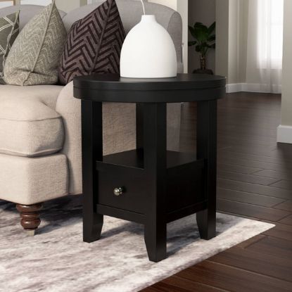 Black End Table Living Room Small Side Table with 2-Tier Storage