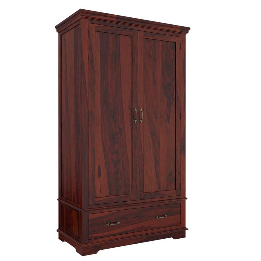 Modesto Rustic Wood Large Wardrobe Armoire With Shelves And Drawer.