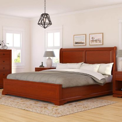 Picture of Duanesburg Solid Mahogany Wooden Sleigh Style Platform Bed