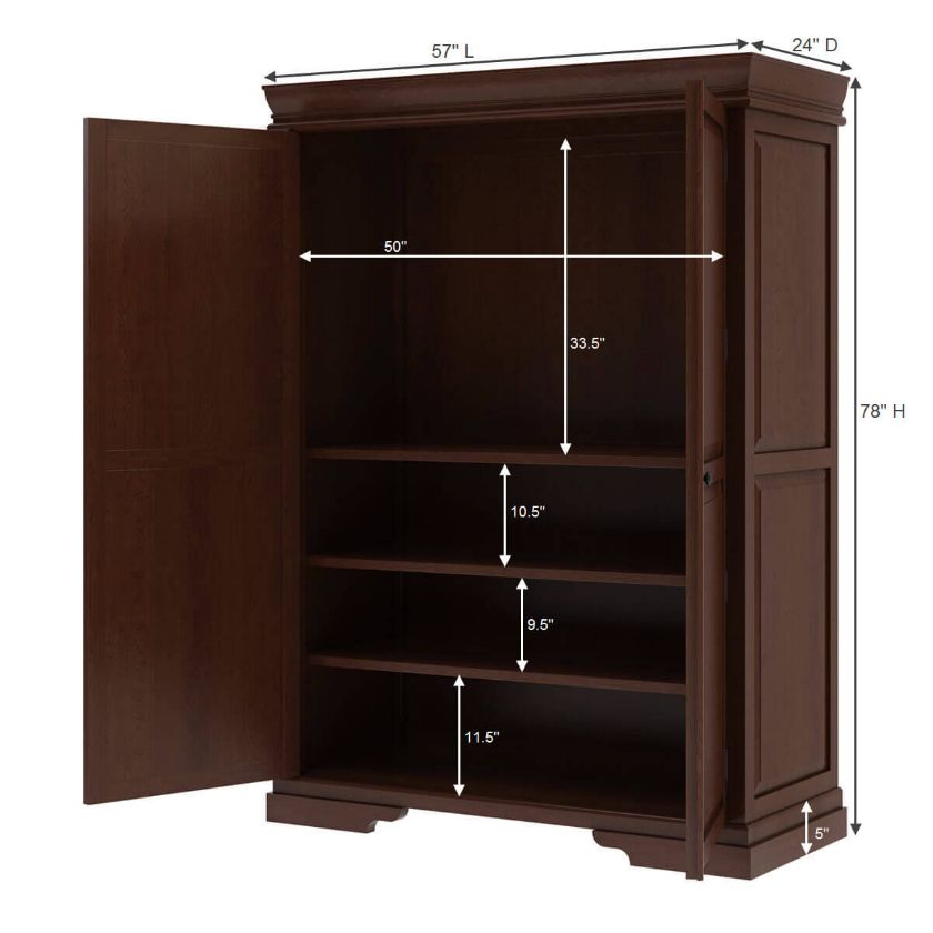 Accoville Mahogany Wood Large Bedroom Clothing Armoire With Shelves.