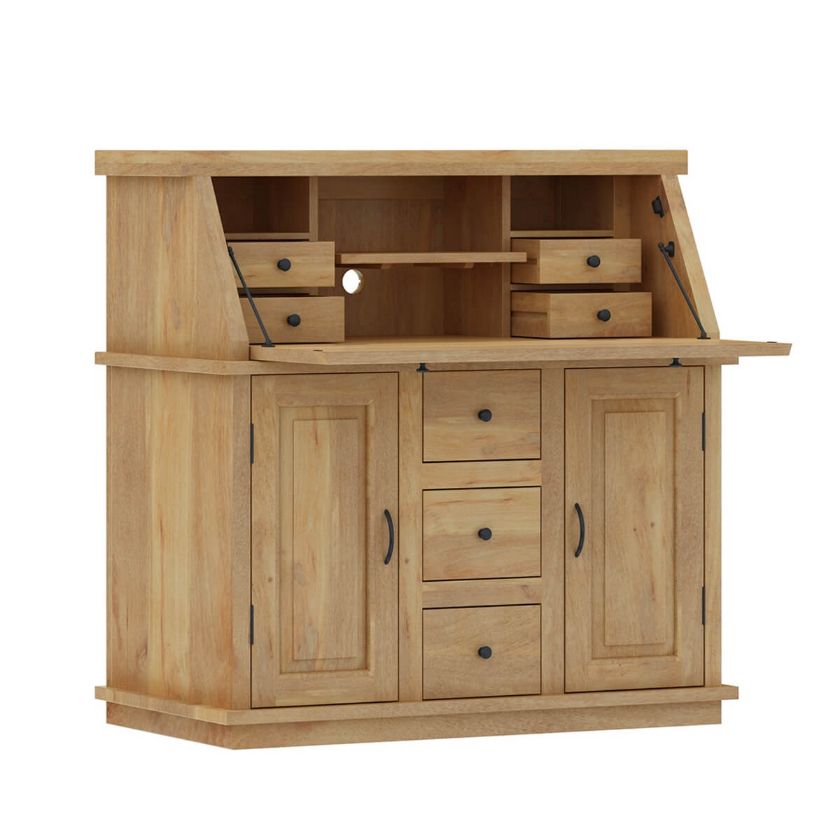 Mapalia Rustic Solid Wood Drop Front Secretary Desk