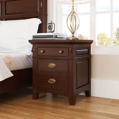 Picture of Bardugo Traditional Solid Mahogany Wood 3 Drawer Nightstand