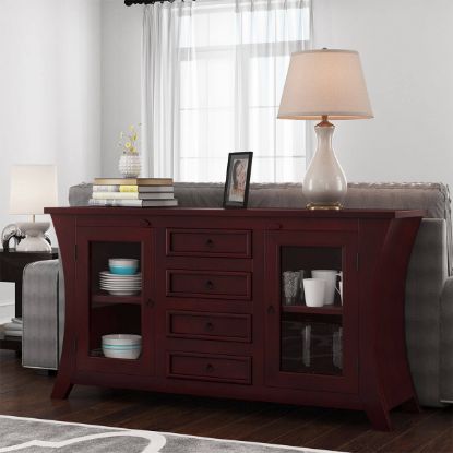 Picture of Aripeka Solid Wood 4 Drawer Large Sideboard with Glass Doors