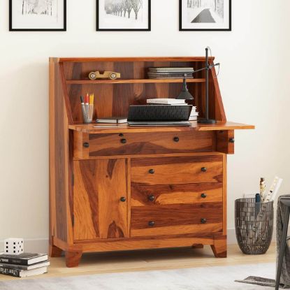 Mapalia Rustic Solid Wood Drop Front Secretary Desk.