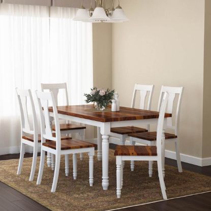 Picture of Proberta Two Tone Solid Wood Farmhouse Dining Table Set