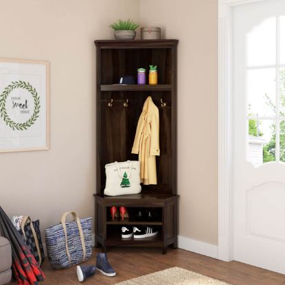 Rustic Solid Wood Hall Tree with Bench & Shoe Storage