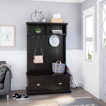 Rustic Solid Wood Hall Tree with Bench & Shoe Storage.