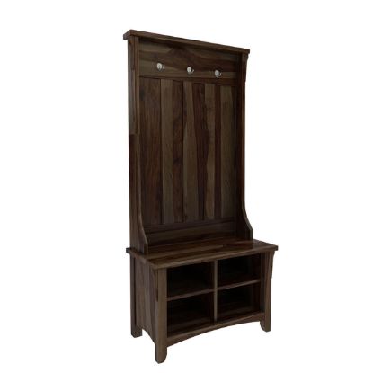 Rustic Solid Wood Hall Tree with Bench & Shoe Storage