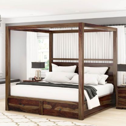 Picture of Farson Contemporary Storage Rustic Canopy Bed