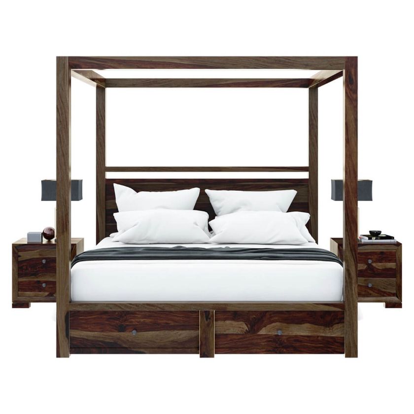 Farson Rustic Canopy Bed with Storage | Shop in King, Queen & Full Size