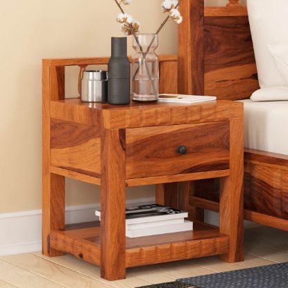 Picture of Laspor Rustic Solid Wood 1 Drawer Nightstand