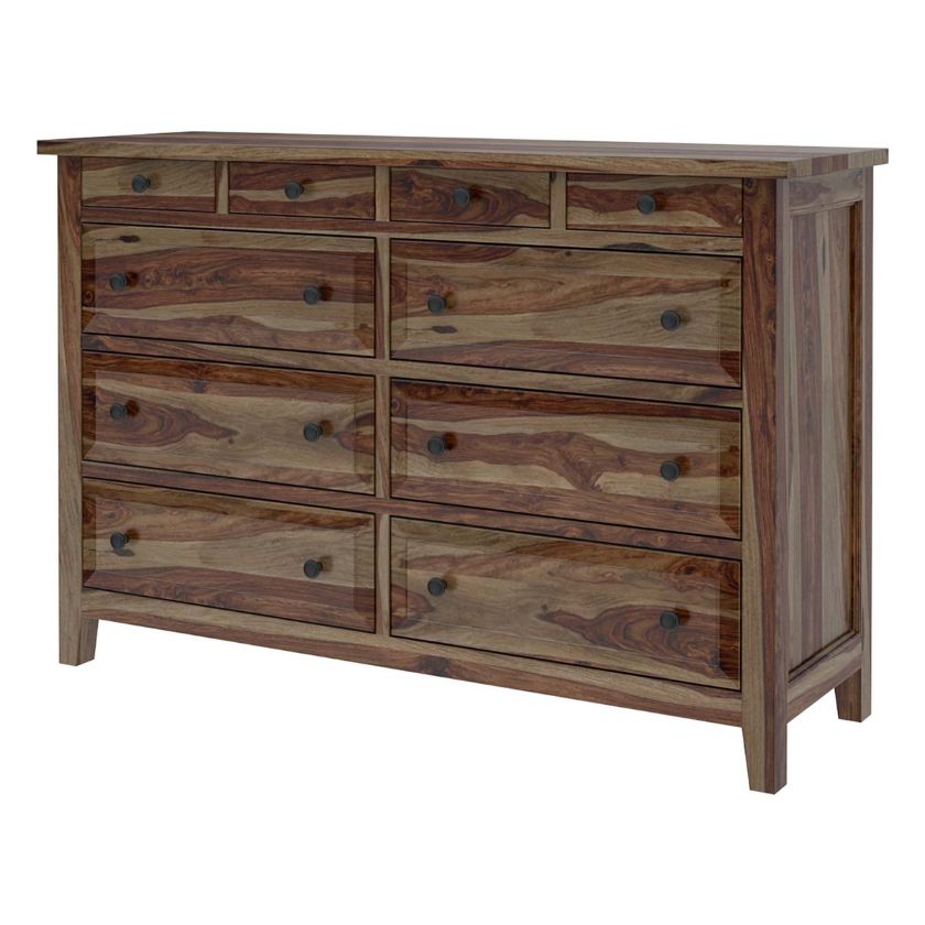 Irvin Contemporary Rustic Solid Wood 10 Drawer Double Dresser