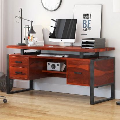 Poston Rustic Solid Wood 4 Drawer 62 Large Home Office Computer Desk.