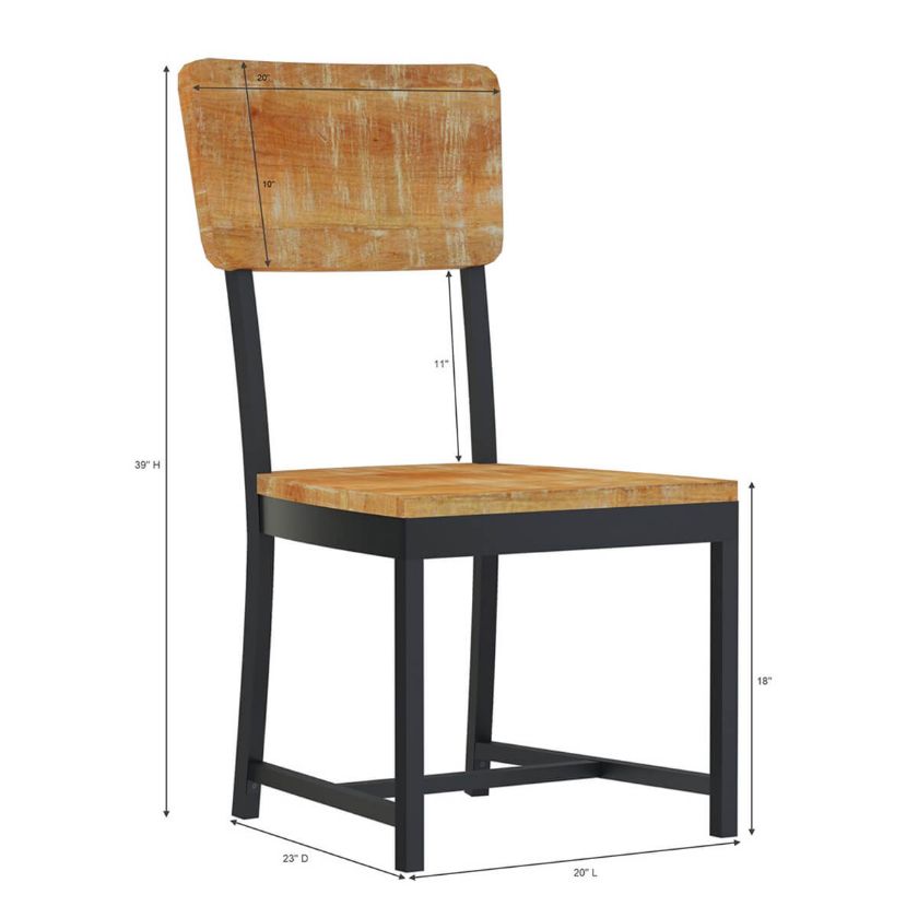 Salineno Rustic Mango Wood Industrial Dining Chair.