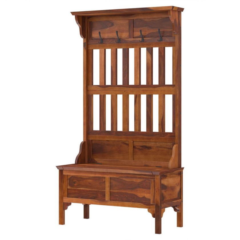 Dedham Handcrafted Rustic Solid Wood Entryway Hall Tree With Storage.