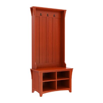 Rustic Solid Wood Hall Tree with Bench & Shoe Storage