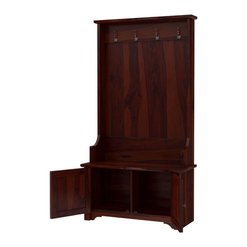 Ravenna Rustic Solid Wood Entryway Hall Tree with Storage.