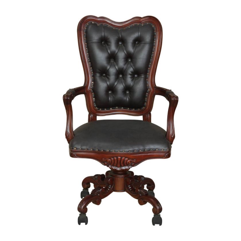 Harborside Mahogany Wood Leather Tufted Rolling Executive Office Chair