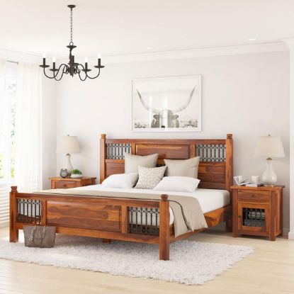 Picture of San Francisco Rustic Solid Wood and Iron Platform Bed Frame