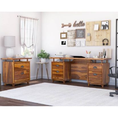 Eden Two-Tone 77 Inch Blue Solid Wood Home Office Executive Desk.
