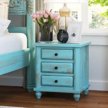 Victorian Mango Wood Vintage Turquoise Bedroom Dresser With 9 Drawers.