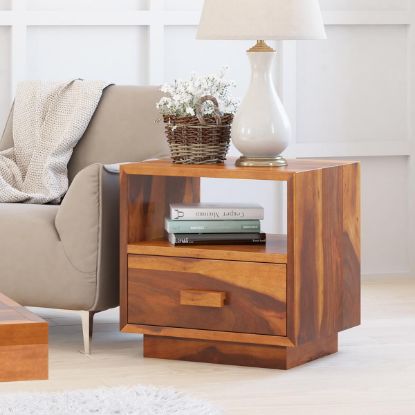 Picture of Brocton Rustic Solid Wood End Table With Single Drawer