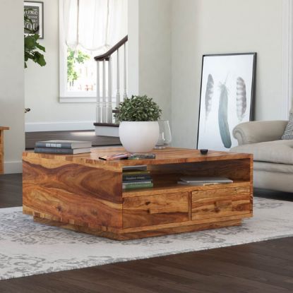 Picture of Delaware Rustic Solid Wood Square Coffee Table with 4 Drawers