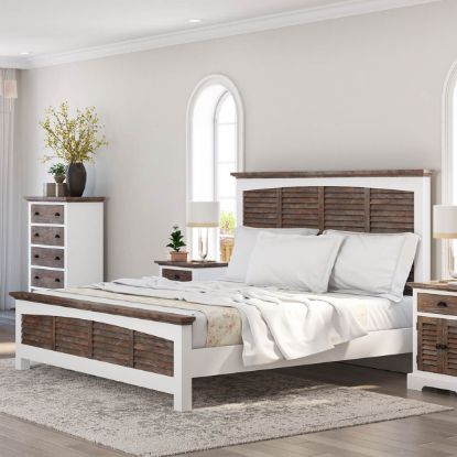 Picture of Danville Teak and Mahogany Wood Platform Bed Frame With Headboard