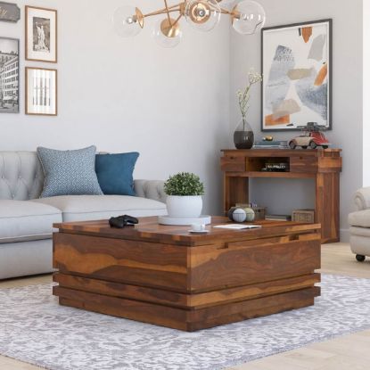 Picture of Modern Simplicity Rustic Solid Wood Coffee Table with 2 Drawers