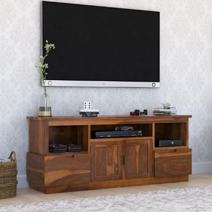 Picture of Modern Simplicity Rustic Solid Wood TV Media Stand with 2 Drawers