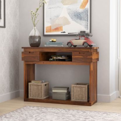 Picture of Modern Simplicity Rustic Solid Wood Console Table with 2 Drawers