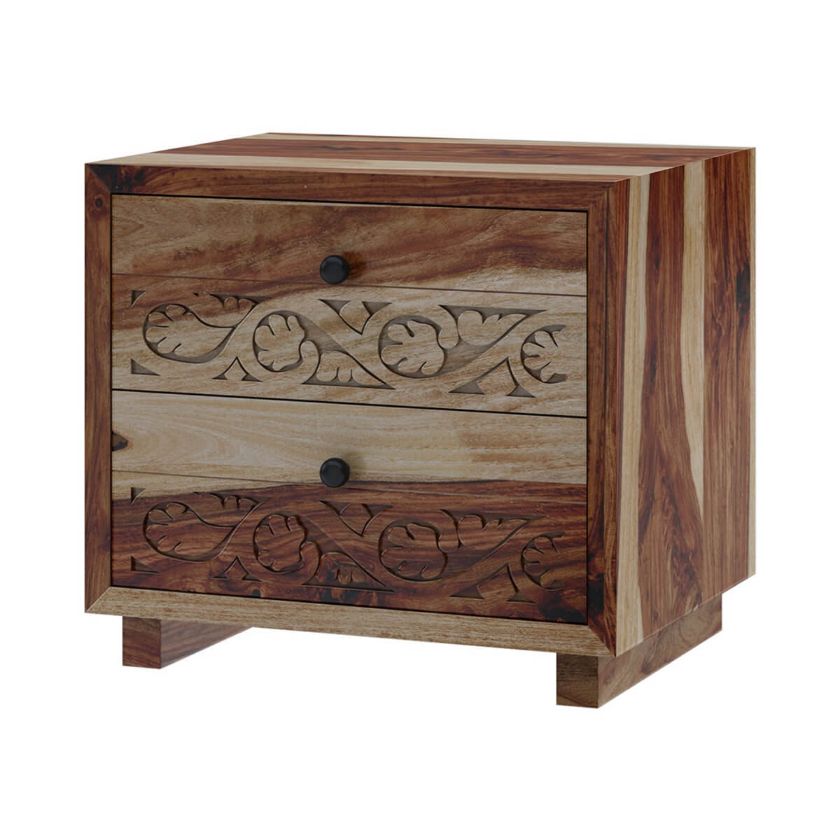 Dallas Ranch Modern Rustic Solid Wood Nightstand With 2 Drawers.