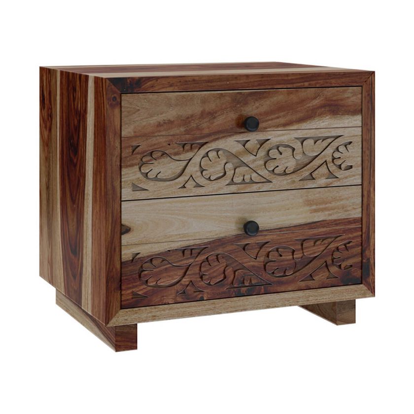 Dallas Ranch Modern Rustic Solid Wood Nightstand With 2 Drawers.