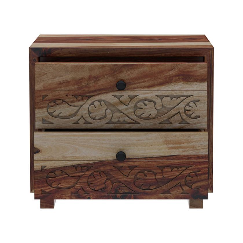 Dallas Ranch Modern Rustic Solid Wood Nightstand With 2 Drawers.