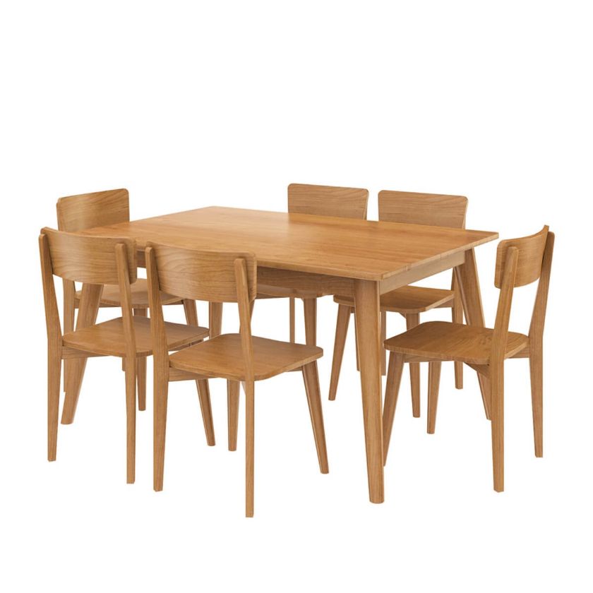 Avondale Teak Wood Modern Style Dining Room Table with 6 Chair Set.