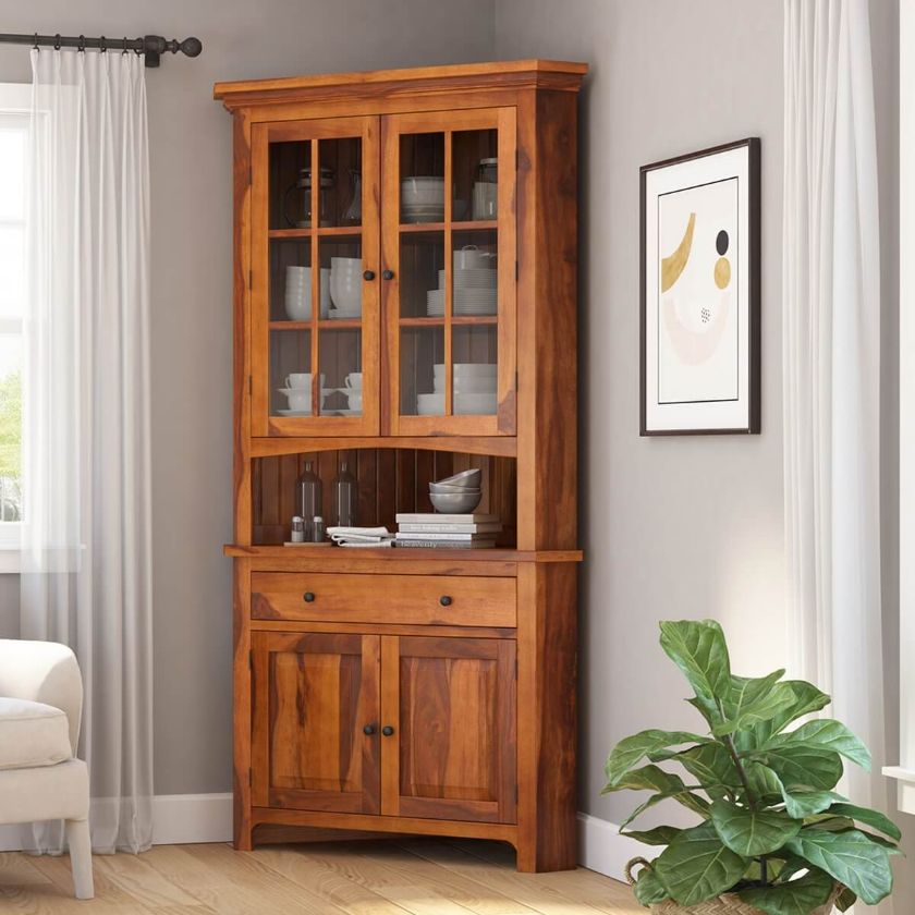 Picture of Denison Solid Wood Tall Corner Kitchen Pantry Cabinet